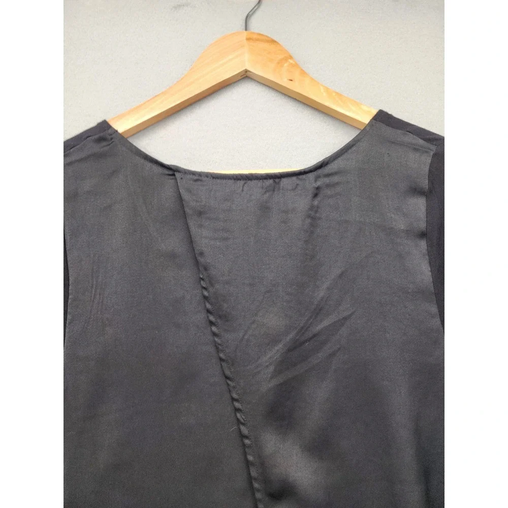 GUESS‎ Los Angeles Black Skull Lace Graphic Top Draped Satin Back Mixed Media M